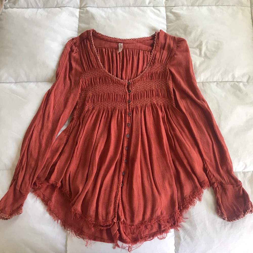 Free People Raw Edge Peasant Blouse